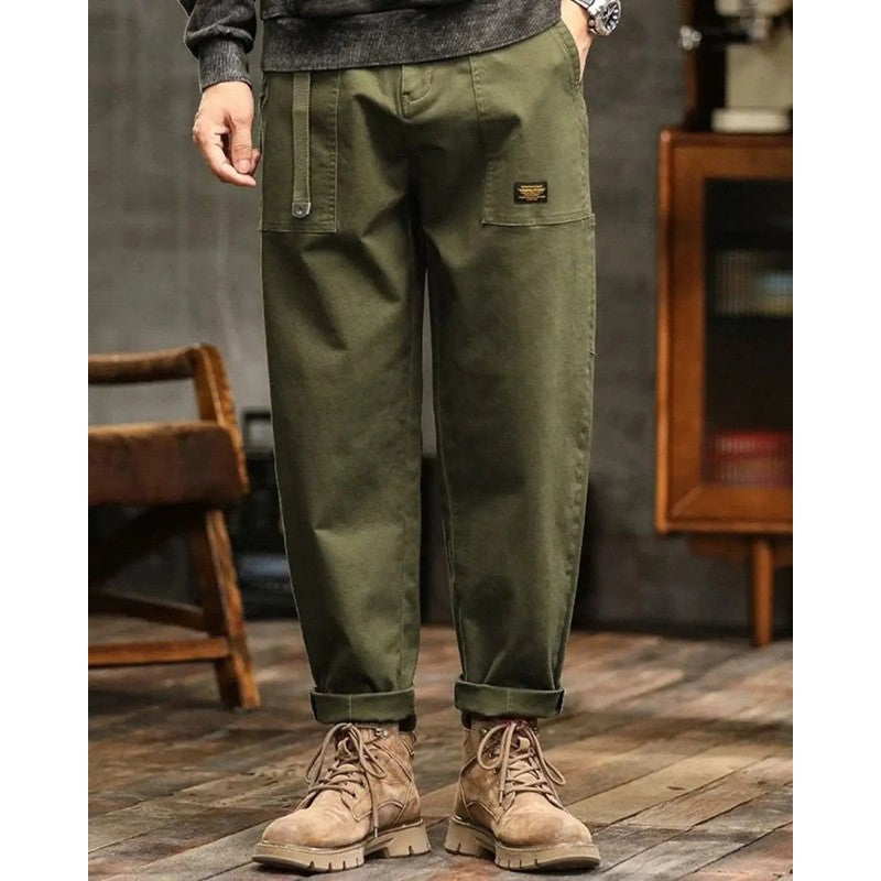 Men's Cargo Trousers - Wide Leg Workwear Pants with Pocket Panels