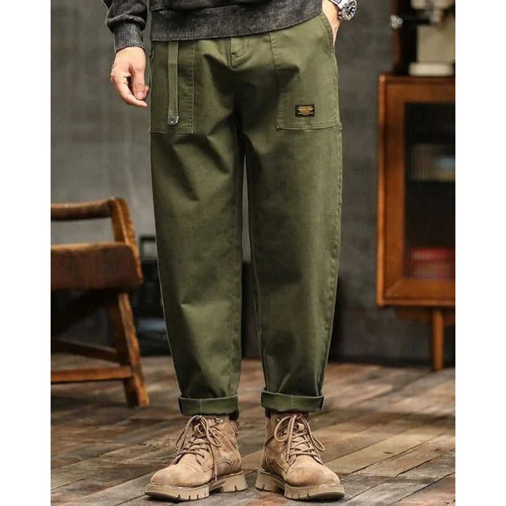 Men's Cargo Trousers - Wide Leg Workwear Pants with Pocket Panels
