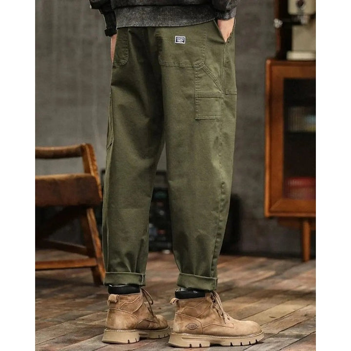 Men's Cargo Trousers - Wide Leg Workwear Pants with Pocket Panels