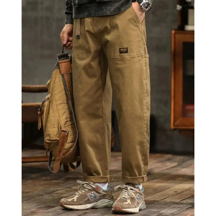 Men's Cargo Trousers - Wide Leg Workwear Pants with Pocket Panels