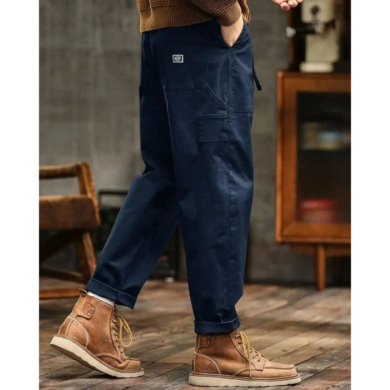 Men's Cargo Trousers - Wide Leg Workwear Pants with Pocket Panels