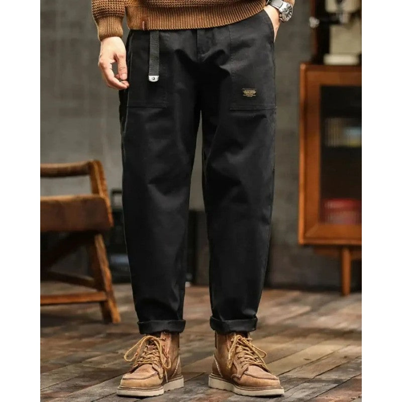 Men's Cargo Trousers - Wide Leg Workwear Pants with Pocket Panels