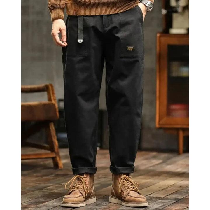 Men's Cargo Trousers - Wide Leg Workwear Pants with Pocket Panels