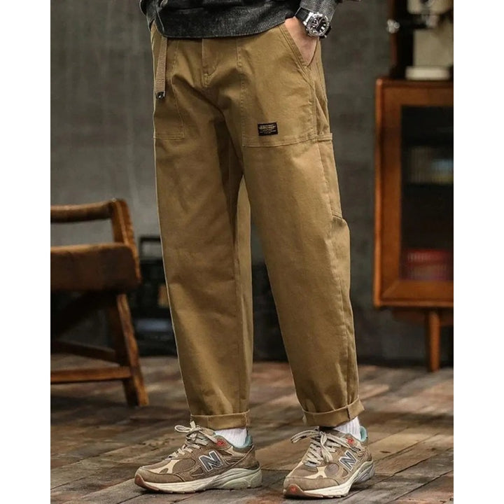 Men's Cargo Trousers - Wide Leg Workwear Pants with Pocket Panels