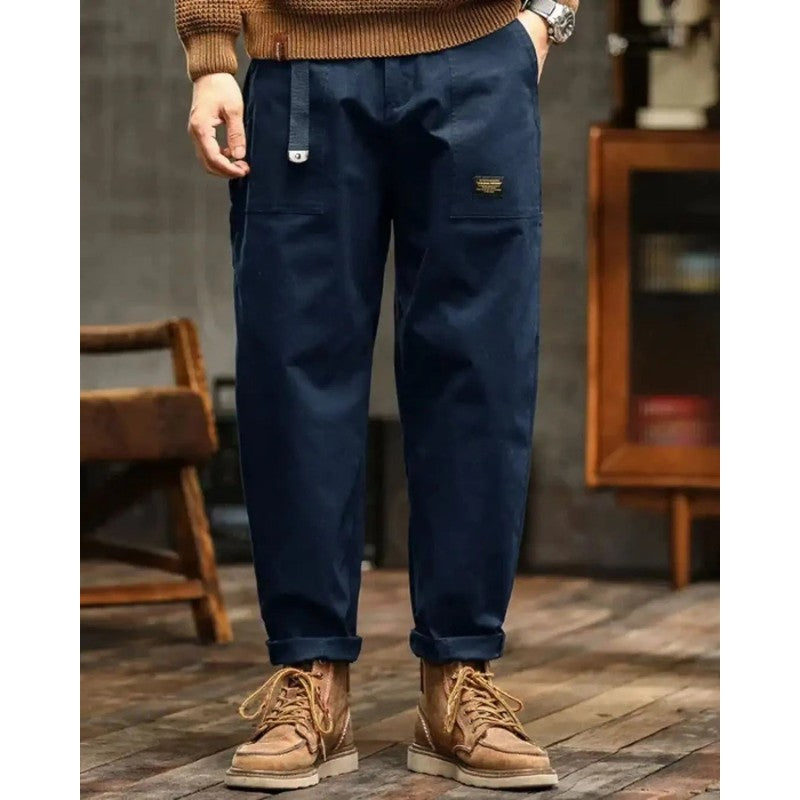Men's Cargo Trousers - Wide Leg Workwear Pants with Pocket Panels