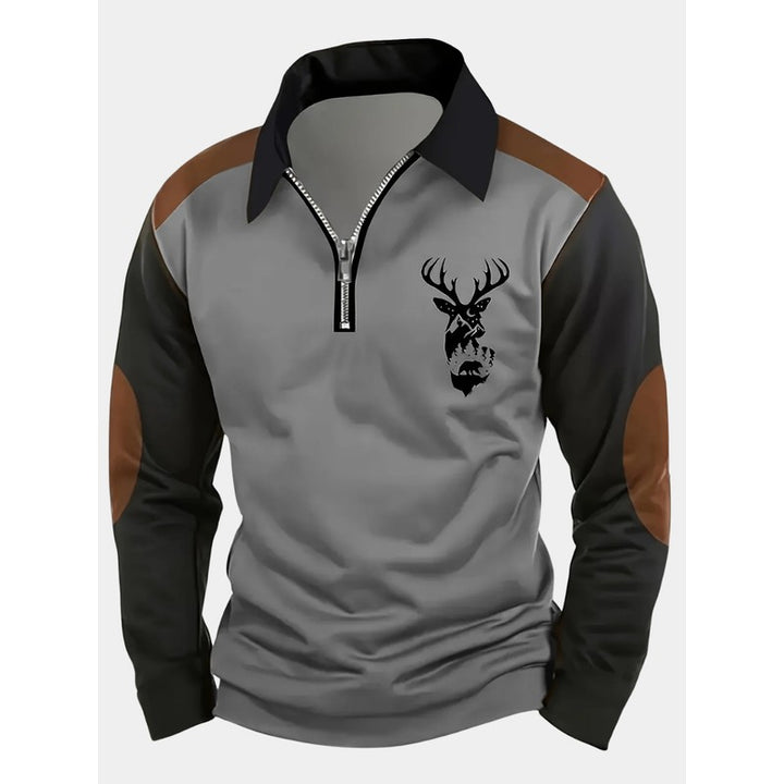 Men's Long Sleeve Polo Shirt - Color Block