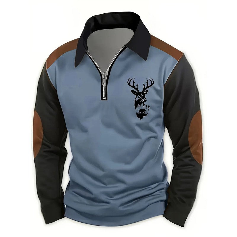 Men's Long Sleeve Polo Shirt - Color Block