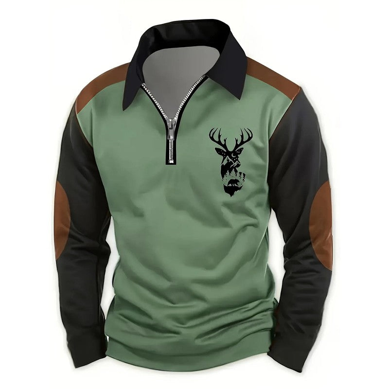 Men's Long Sleeve Polo Shirt - Color Block