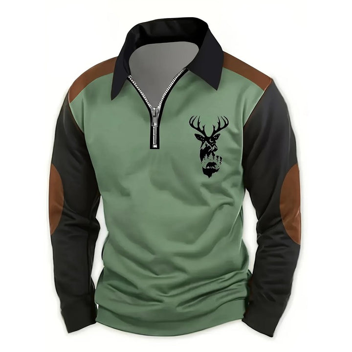 Men's Long Sleeve Polo Shirt - Color Block