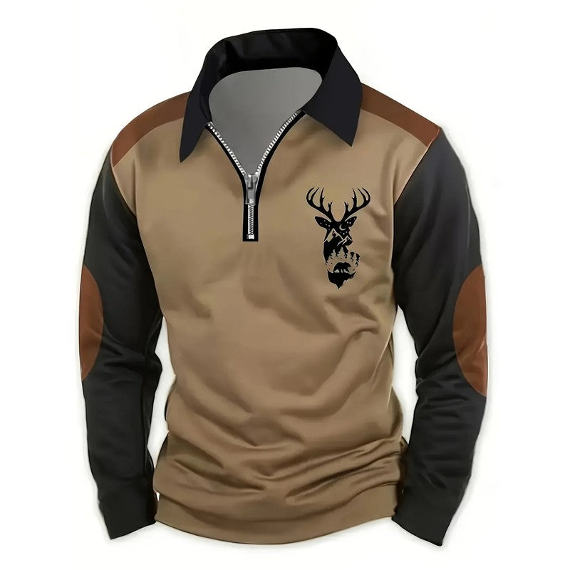 Men's Long Sleeve Polo Shirt - Color Block