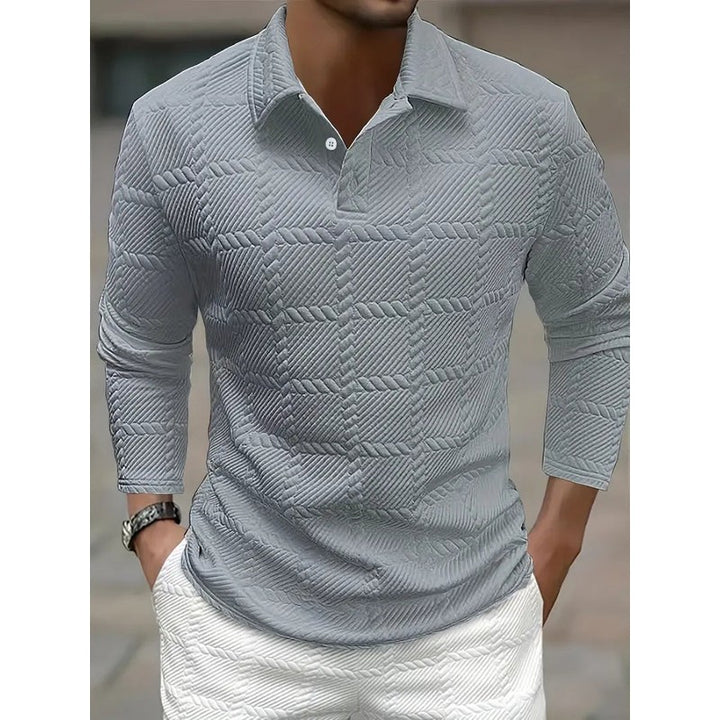 Men's Long-Sleeve Polo Shirt with Embossed Texture
