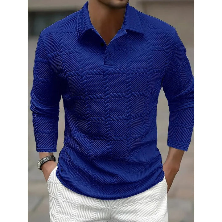Men's Long-Sleeve Polo Shirt with Embossed Texture