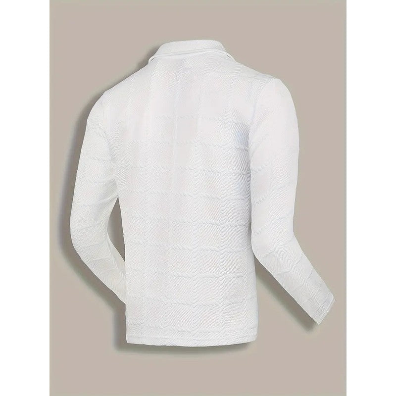 Men's Long-Sleeve Polo Shirt with Embossed Texture
