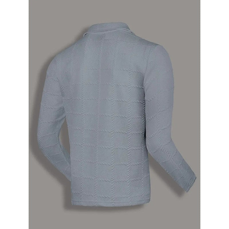 Men's Long-Sleeve Polo Shirt with Embossed Texture
