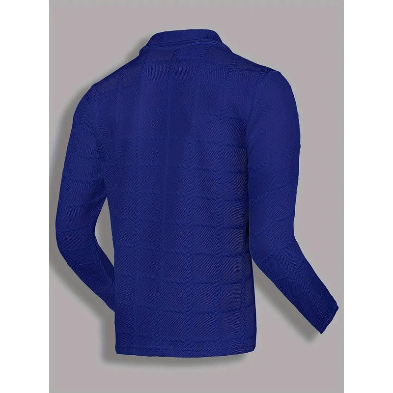 Men's Long-Sleeve Polo Shirt with Embossed Texture