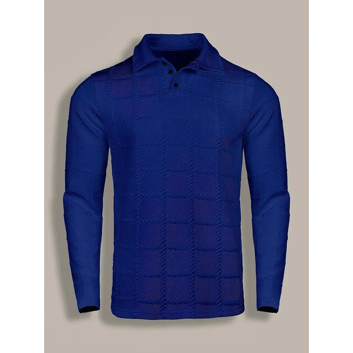 Men's Long-Sleeve Polo Shirt with Embossed Texture