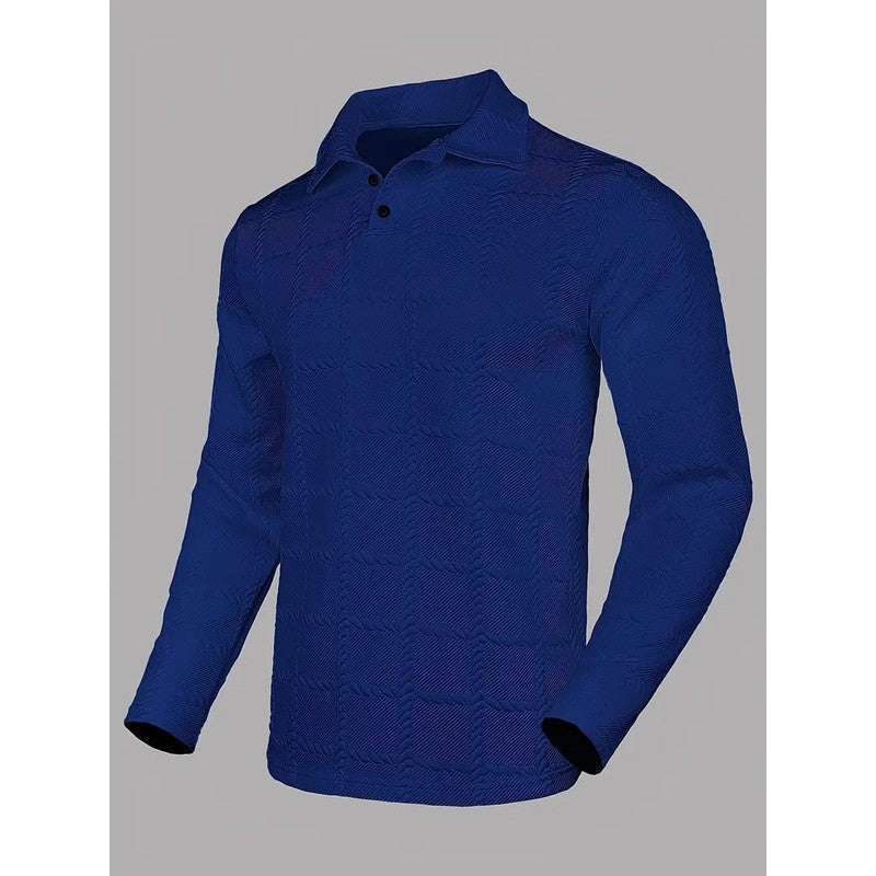 Men's Long-Sleeve Polo Shirt with Embossed Texture
