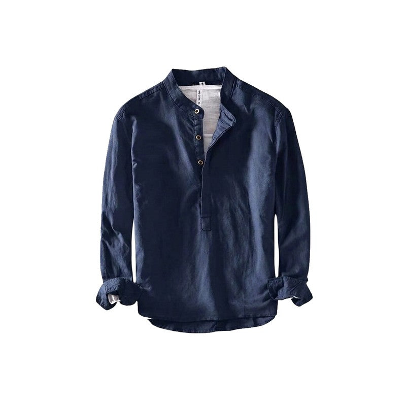 Men's Long-Sleeve Shirt with Stand Collar - Straight Fit
