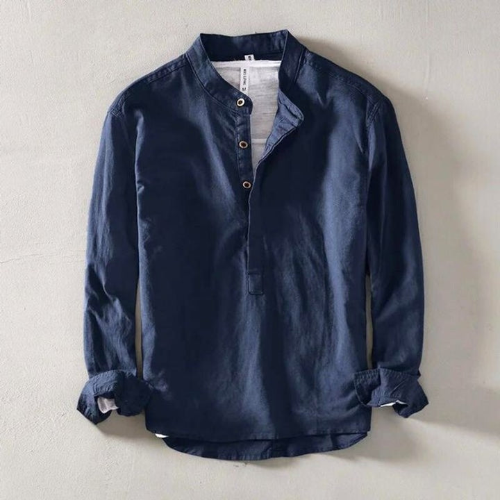 Men's Long-Sleeve Shirt with Stand Collar - Straight Fit