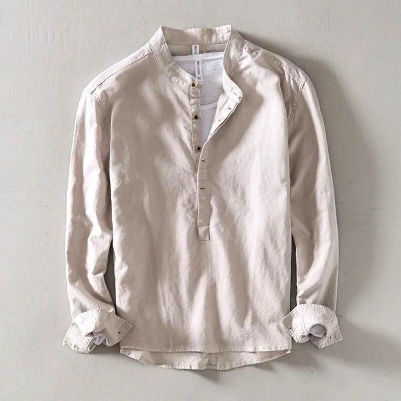 Men's Long-Sleeve Shirt with Stand Collar - Straight Fit