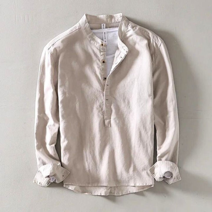 Men's Long-Sleeve Shirt with Stand Collar - Straight Fit