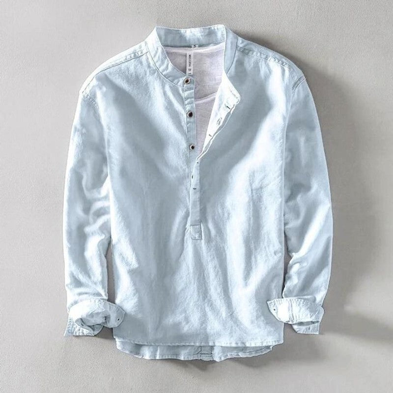Men's Long-Sleeve Shirt with Stand Collar - Straight Fit