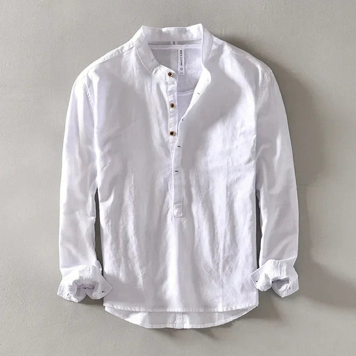 Men's Long-Sleeve Shirt with Stand Collar - Straight Fit