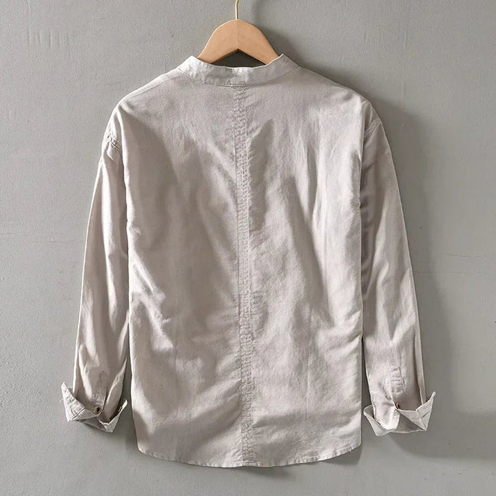 Men's Long-Sleeve Shirt with Stand Collar - Straight Fit