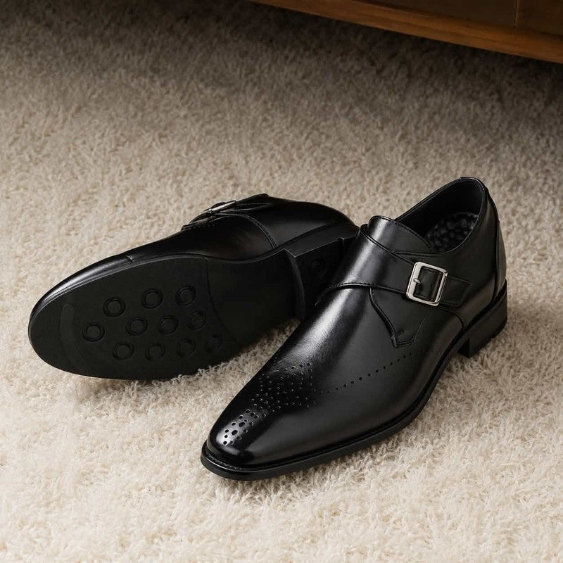 Men's Monkstrap Shoes - Square Toe Perforated