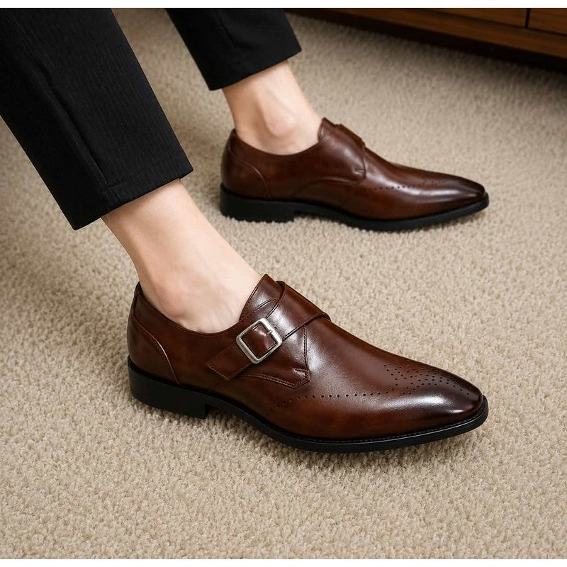 Men's Monkstrap Shoes - Square Toe Perforated
