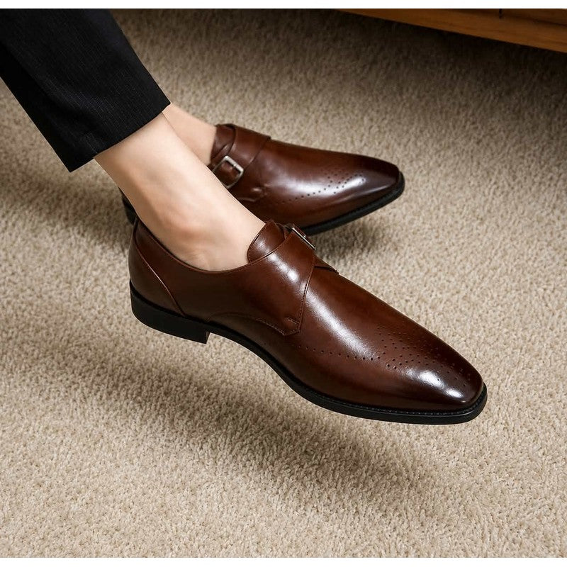 Men's Monkstrap Shoes - Square Toe Perforated