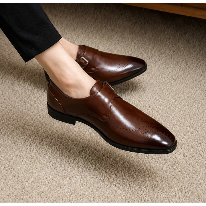 Men's Monkstrap Shoes - Square Toe Perforated