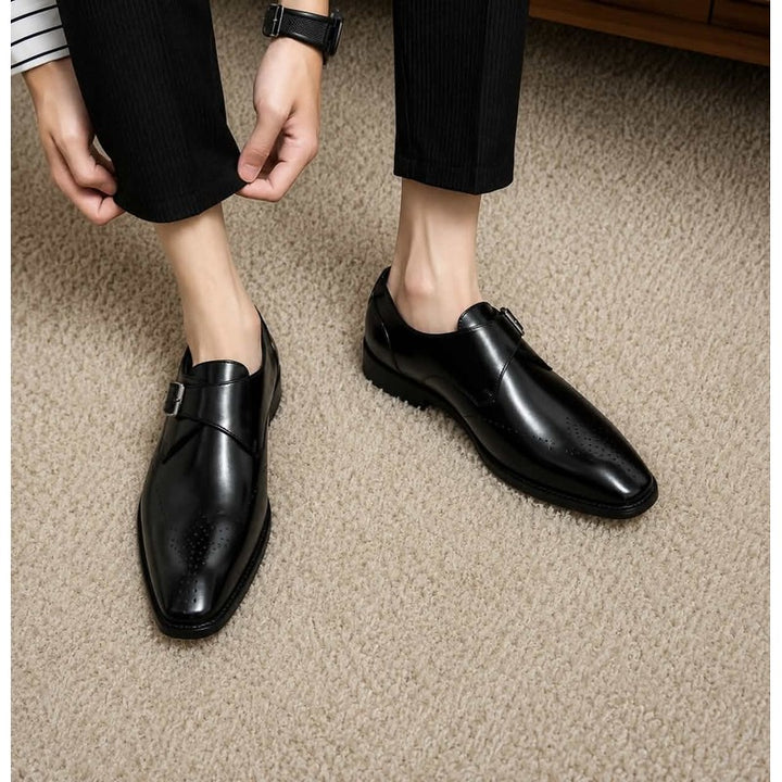 Men's Monkstrap Shoes - Square Toe Perforated