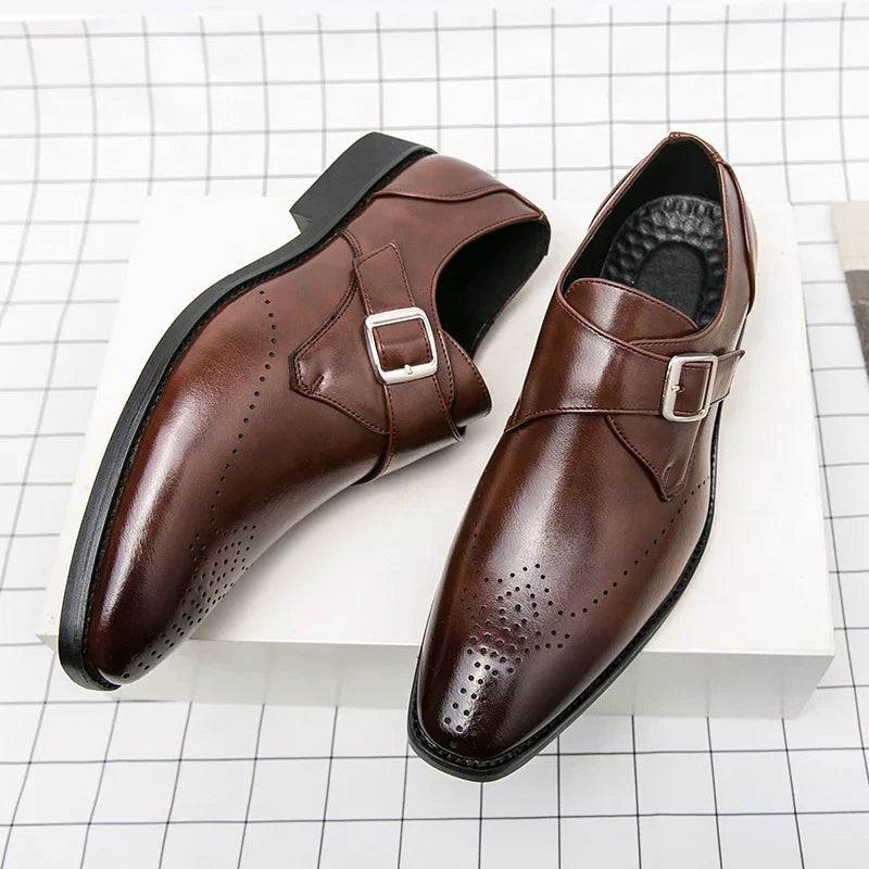 Men's Monkstrap Shoes - Square Toe Perforated