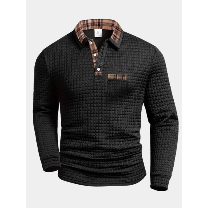 Men's Polo Neck Sweater - Waffle Texture