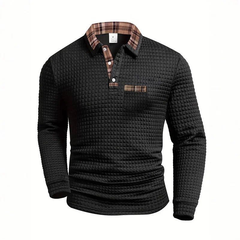 Men's Polo Neck Sweater - Waffle Texture