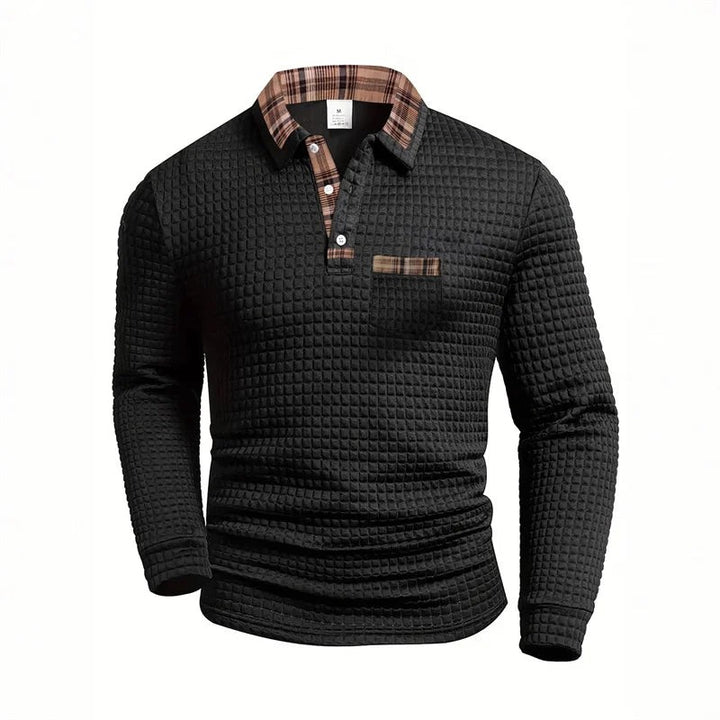 Men's Polo Neck Sweater - Waffle Texture
