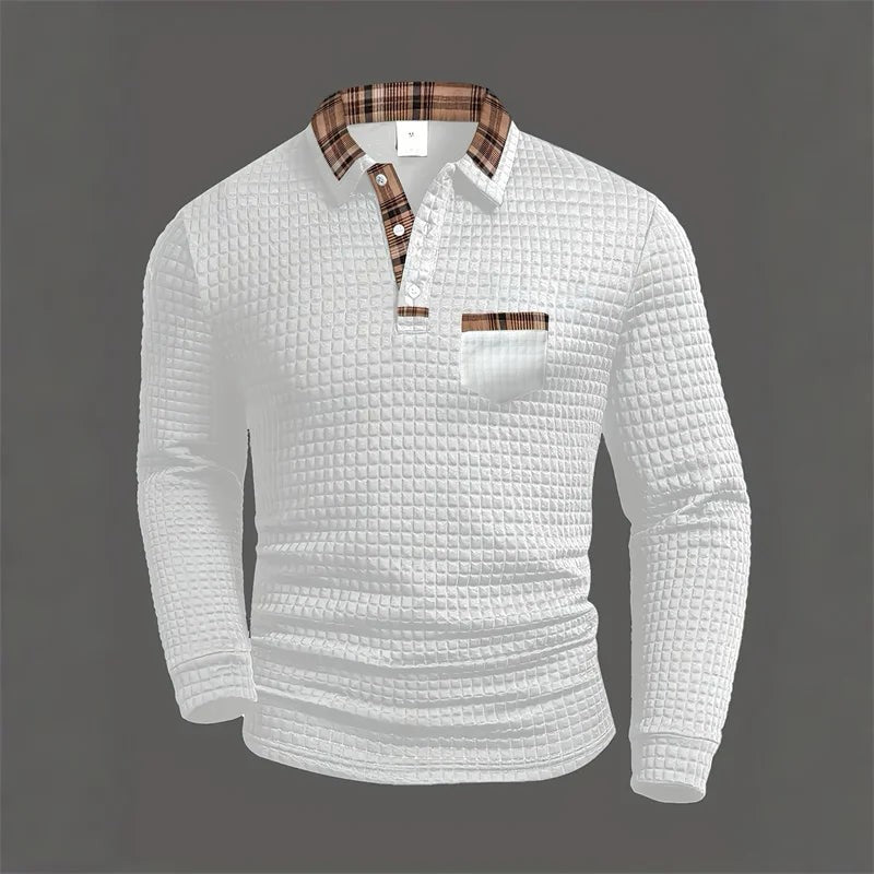 Men's Polo Neck Sweater - Waffle Texture