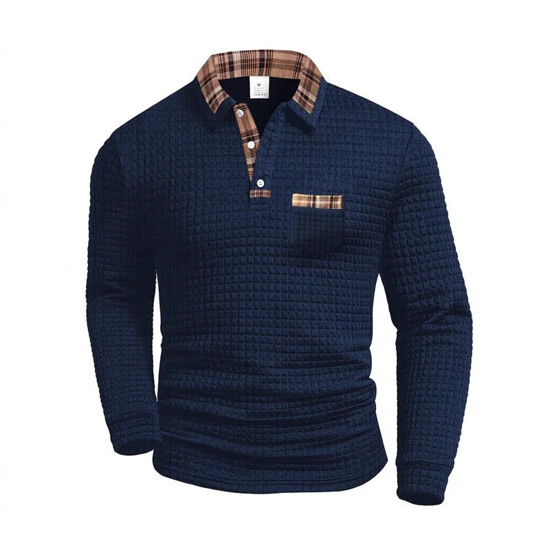 Men's Polo Neck Sweater - Waffle Texture