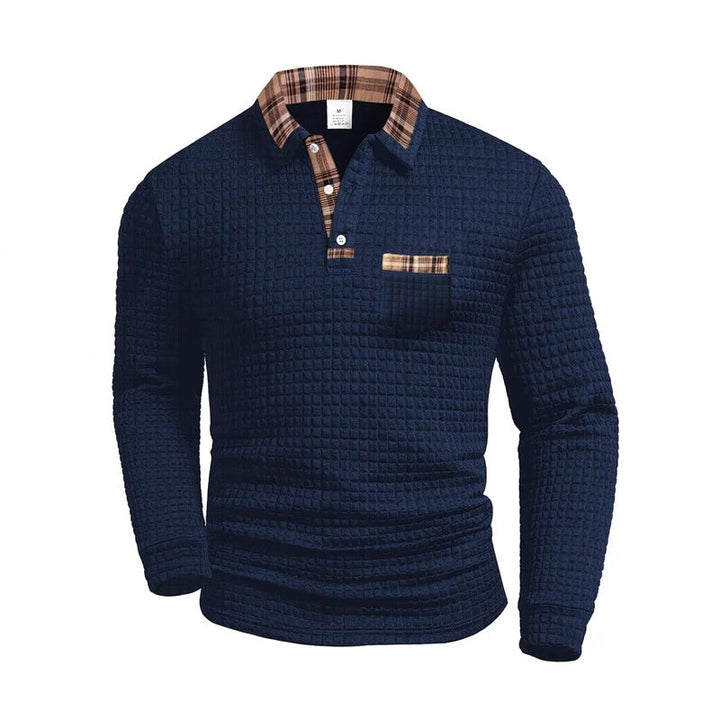 Men's Polo Neck Sweater - Waffle Texture