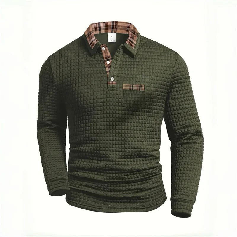 Men's Polo Neck Sweater - Waffle Texture