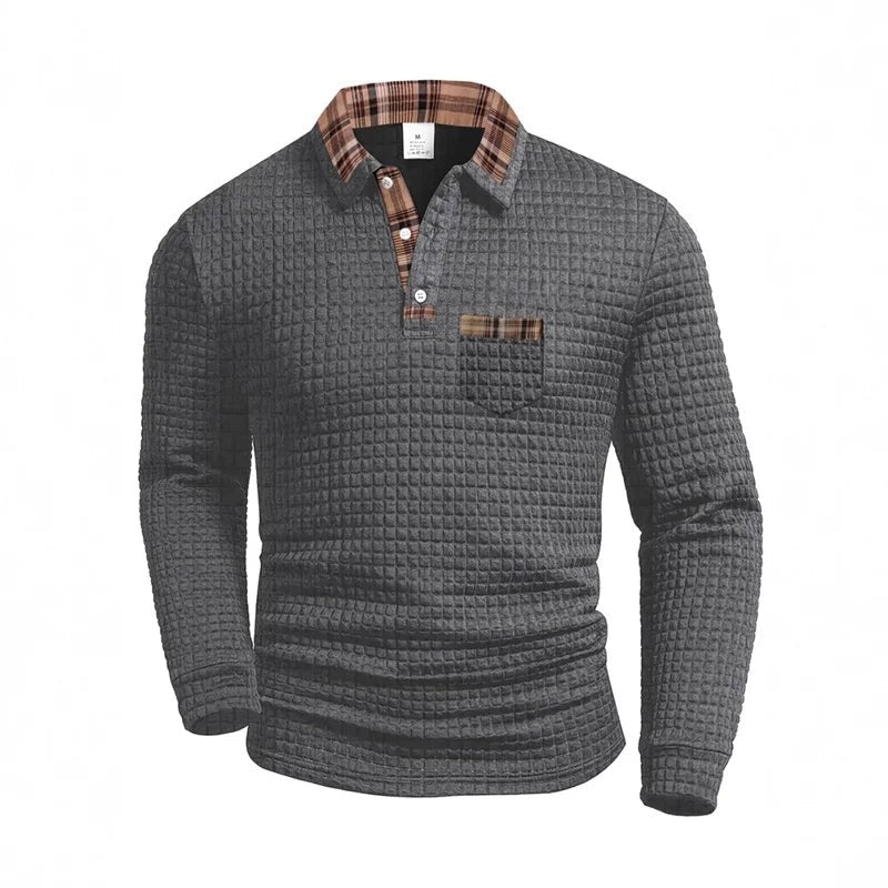 Men's Polo Neck Sweater - Waffle Texture