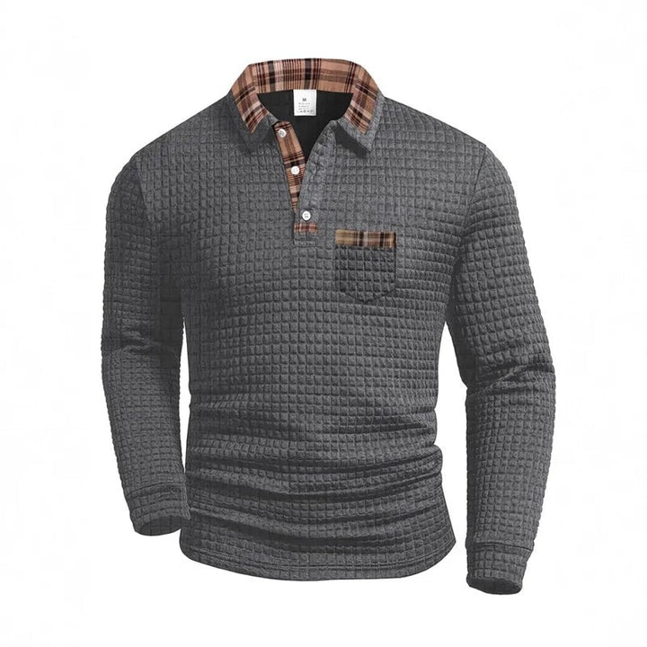 Men's Polo Neck Sweater - Waffle Texture