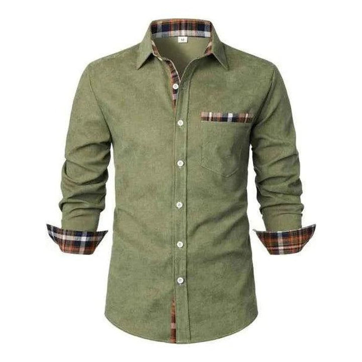 Men's Shirt with Button Placket - Plaid Trim Detailing