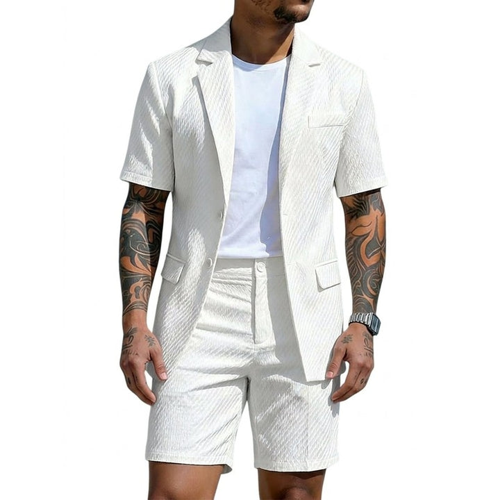 Men's Short-Sleeve Blazer and Shorts Set - Textured Pattern