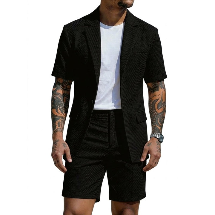Men's Short-Sleeve Blazer and Shorts Set - Textured Pattern