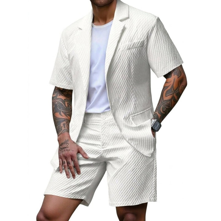 Men's Short-Sleeve Blazer and Shorts Set - Textured Pattern
