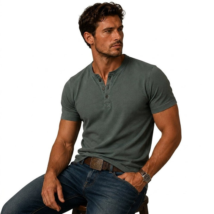 Men's Short-Sleeve Henley Shirt - Solid Color