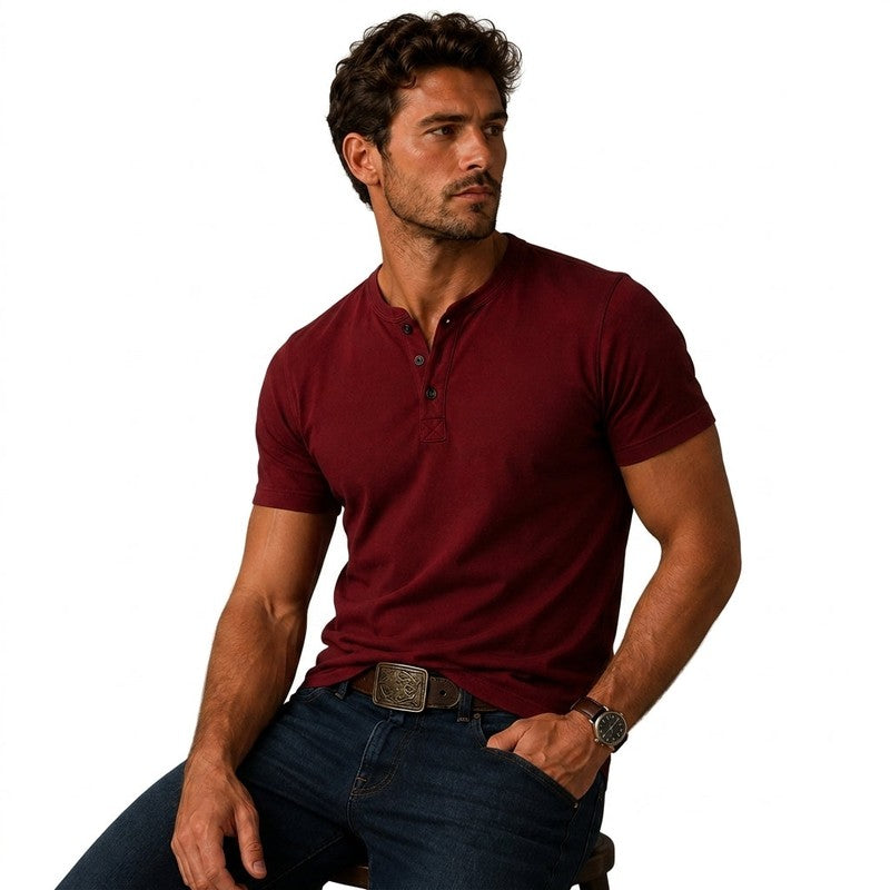 Men's Short-Sleeve Henley Shirt - Solid Color