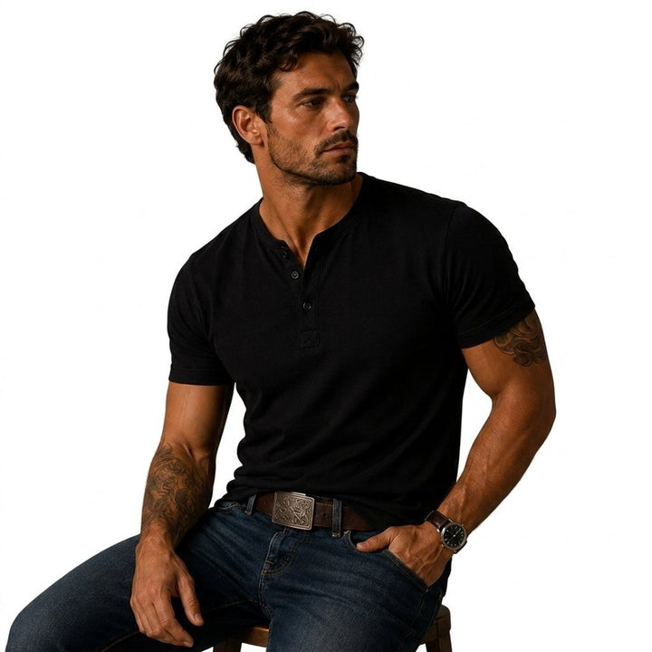 Men's Short-Sleeve Henley Shirt - Solid Color